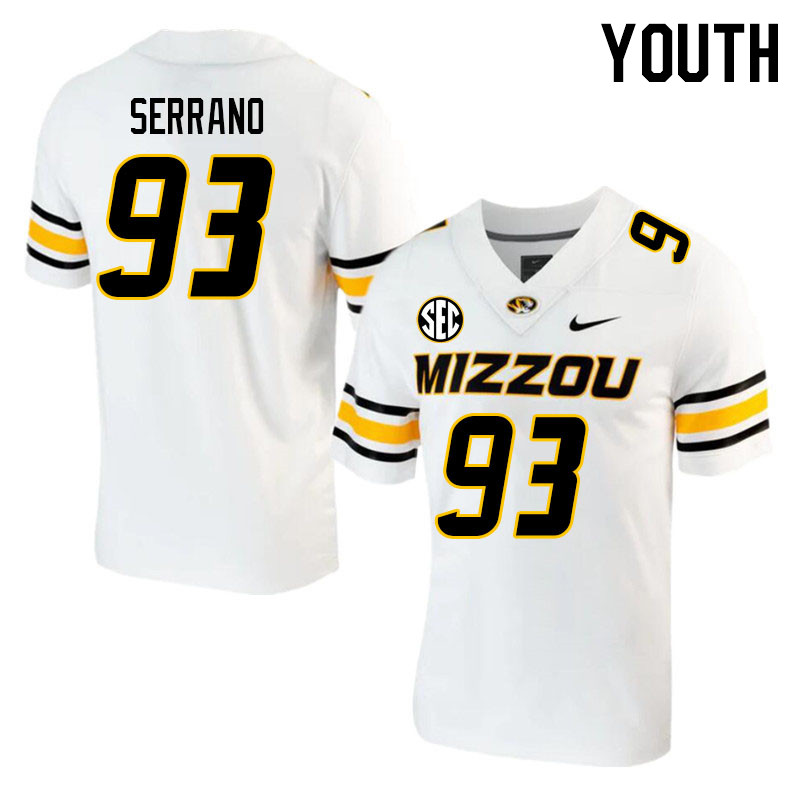 Youth #93 Andrew Serrano Missouri Tigers College 2023 Football Stitched Jerseys Sale-White - Click Image to Close